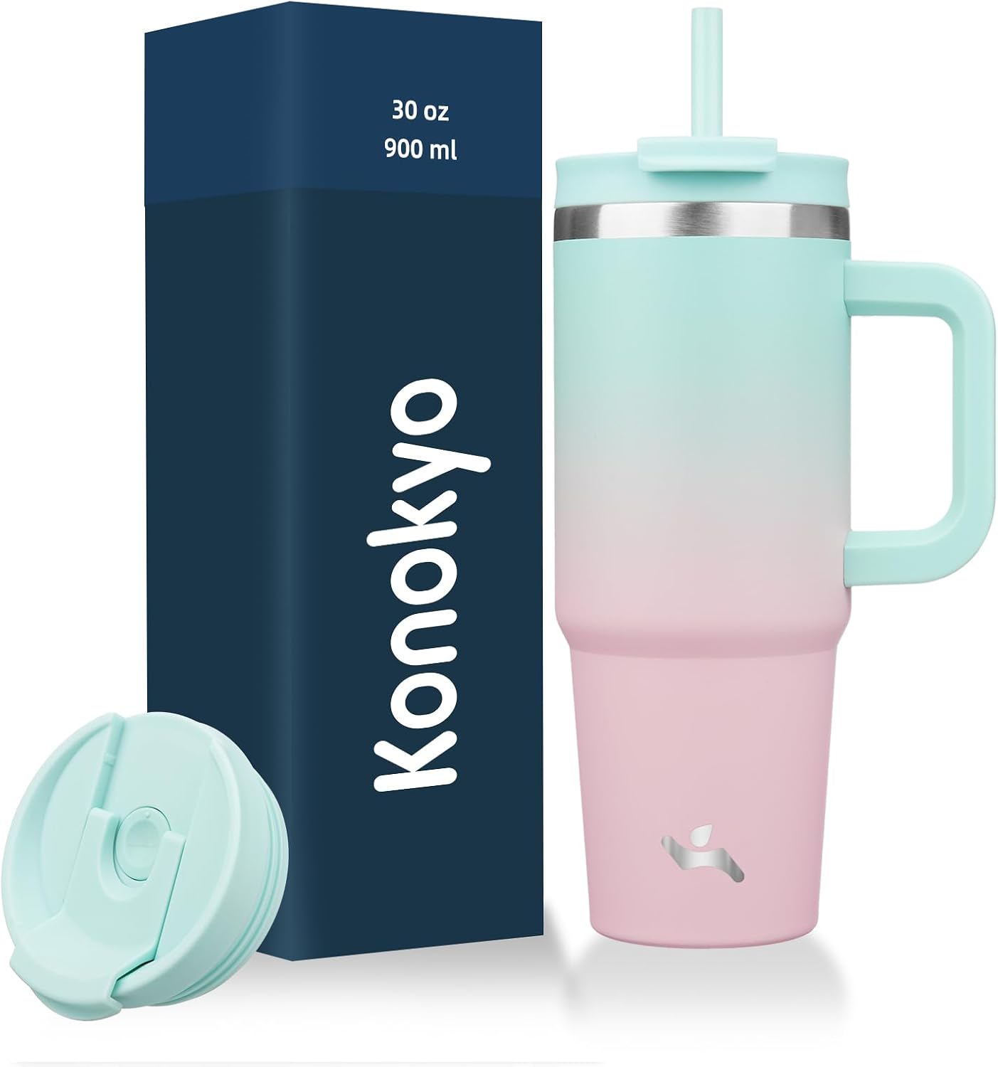 30 oz Insulated Tumbler Water Bottle with Handle, Straw Lid | BPA-free and dishwasher safe; made for gym, travel, coffee and gifting, 2 straws, cup holder friendly,Lemon