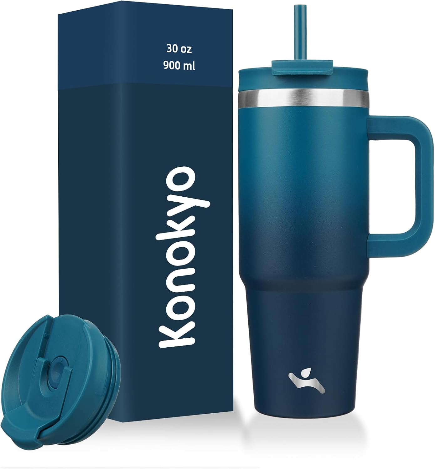 30 oz Insulated Tumbler Water Bottle with Handle, Straw Lid | BPA-free and dishwasher safe; made for gym, travel, coffee and gifting, 2 straws, cup holder friendly,Lemon