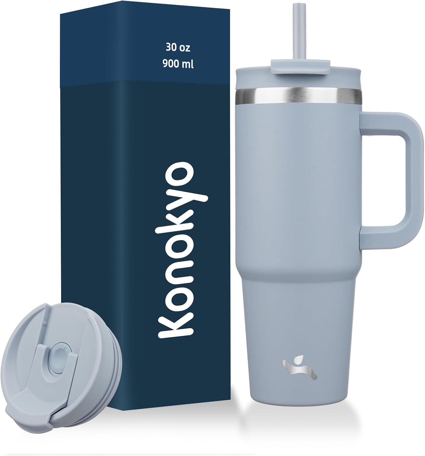 30 oz Insulated Tumbler Water Bottle with Handle, Straw Lid | BPA-free and dishwasher safe; made for gym, travel, coffee and gifting, 2 straws, cup holder friendly,Lemon