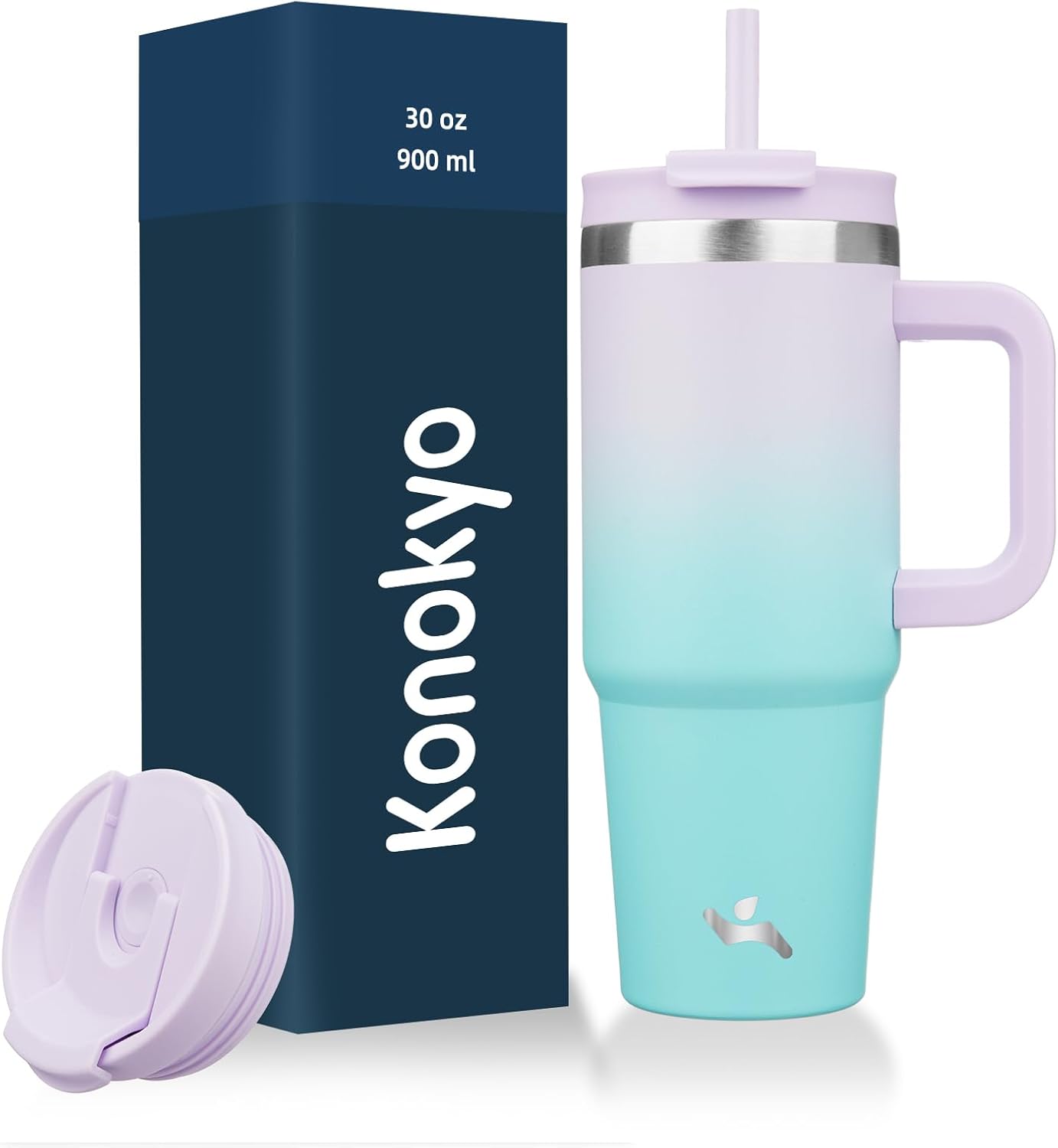 30 oz Insulated Tumbler Water Bottle with Handle, Straw Lid | BPA-free and dishwasher safe; made for gym, travel, coffee and gifting, 2 straws, cup holder friendly,Lemon