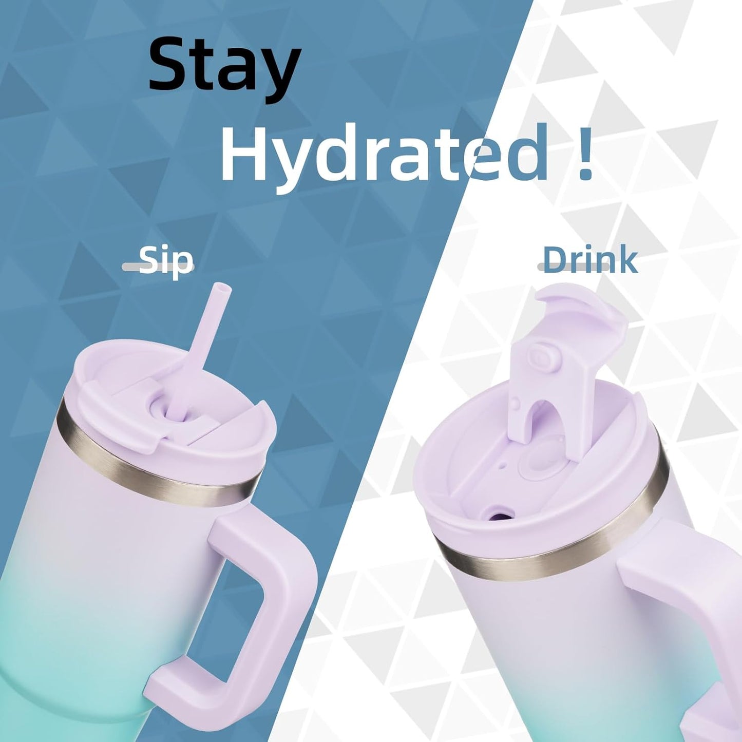 30 oz Insulated Tumbler Water Bottle with Handle, Straw Lid | BPA-free and dishwasher safe; made for gym, travel, coffee and gifting, 2 straws, cup holder friendly,Lemon