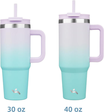 30 oz Insulated Tumbler Water Bottle with Handle, Straw Lid | BPA-free and dishwasher safe; made for gym, travel, coffee and gifting, 2 straws, cup holder friendly,Lemon