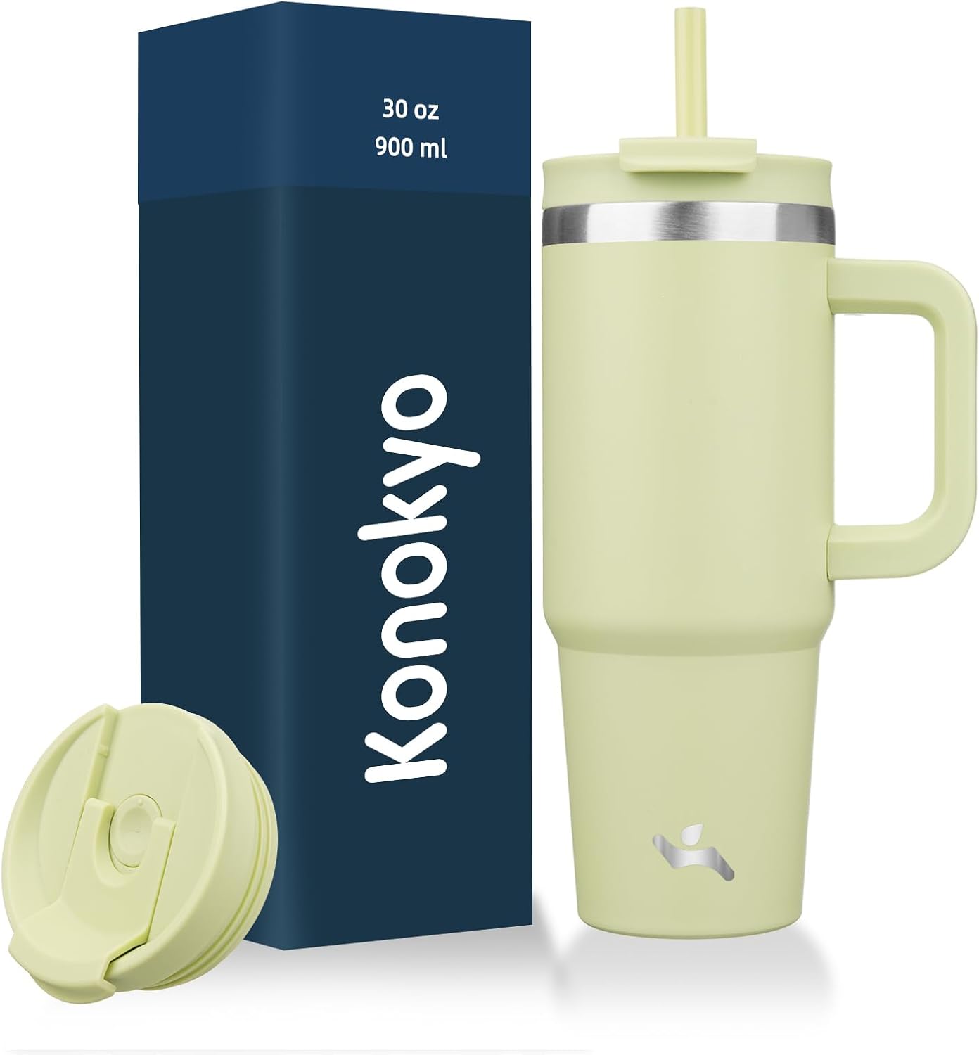 30 oz Insulated Tumbler Water Bottle with Handle, Straw Lid | BPA-free and dishwasher safe; made for gym, travel, coffee and gifting, 2 straws, cup holder friendly,Lemon