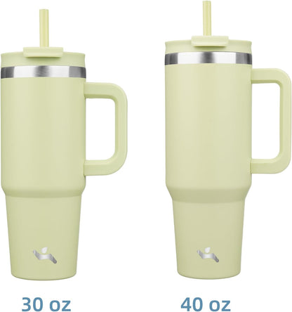 30 oz Insulated Tumbler Water Bottle with Handle, Straw Lid | BPA-free and dishwasher safe; made for gym, travel, coffee and gifting, 2 straws, cup holder friendly,Lemon