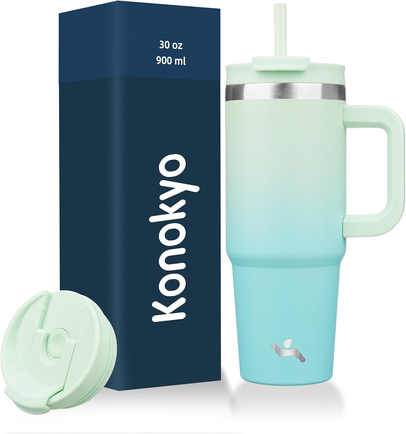 30 oz Insulated Tumbler Water Bottle with Handle, Straw Lid | BPA-free and dishwasher safe; made for gym, travel, coffee and gifting, 2 straws, cup holder friendly,Lemon