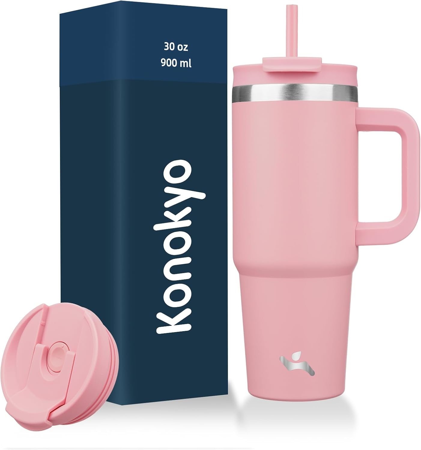 30 oz Insulated Tumbler Water Bottle with Handle, Straw Lid | BPA-free and dishwasher safe; made for gym, travel, coffee and gifting, 2 straws, cup holder friendly,Lemon