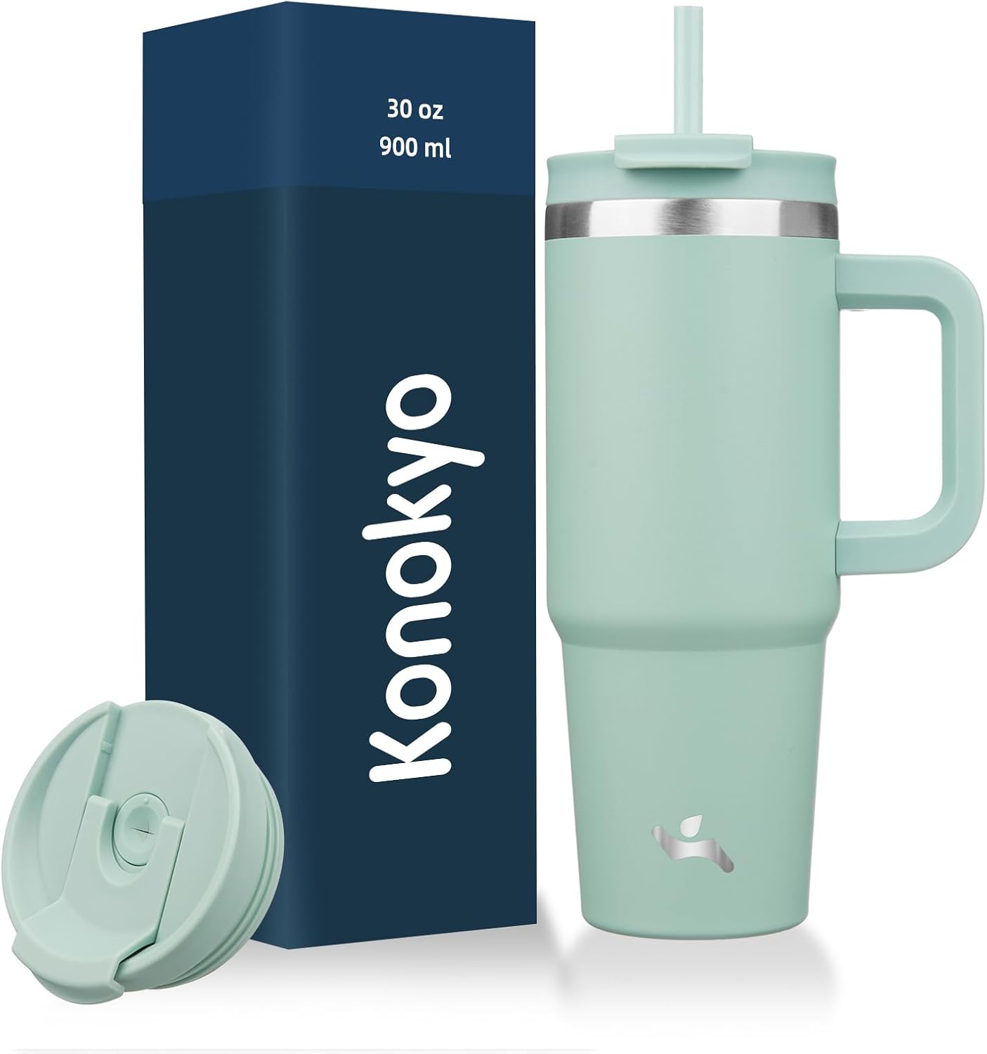 30 oz Insulated Tumbler Water Bottle with Handle, Straw Lid | BPA-free and dishwasher safe; made for gym, travel, coffee and gifting, 2 straws, cup holder friendly,Lemon
