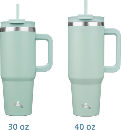 30 oz Insulated Tumbler Water Bottle with Handle, Straw Lid | BPA-free and dishwasher safe; made for gym, travel, coffee and gifting, 2 straws, cup holder friendly,Lemon