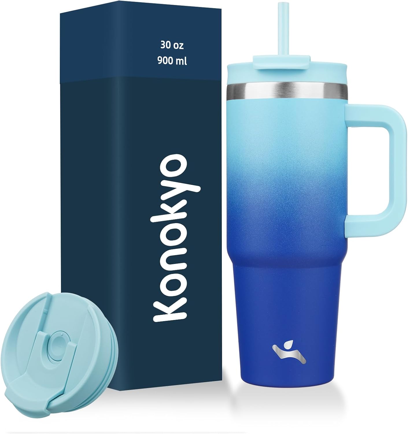 30 oz Insulated Tumbler Water Bottle with Handle, Straw Lid | BPA-free and dishwasher safe; made for gym, travel, coffee and gifting, 2 straws, cup holder friendly,Lemon
