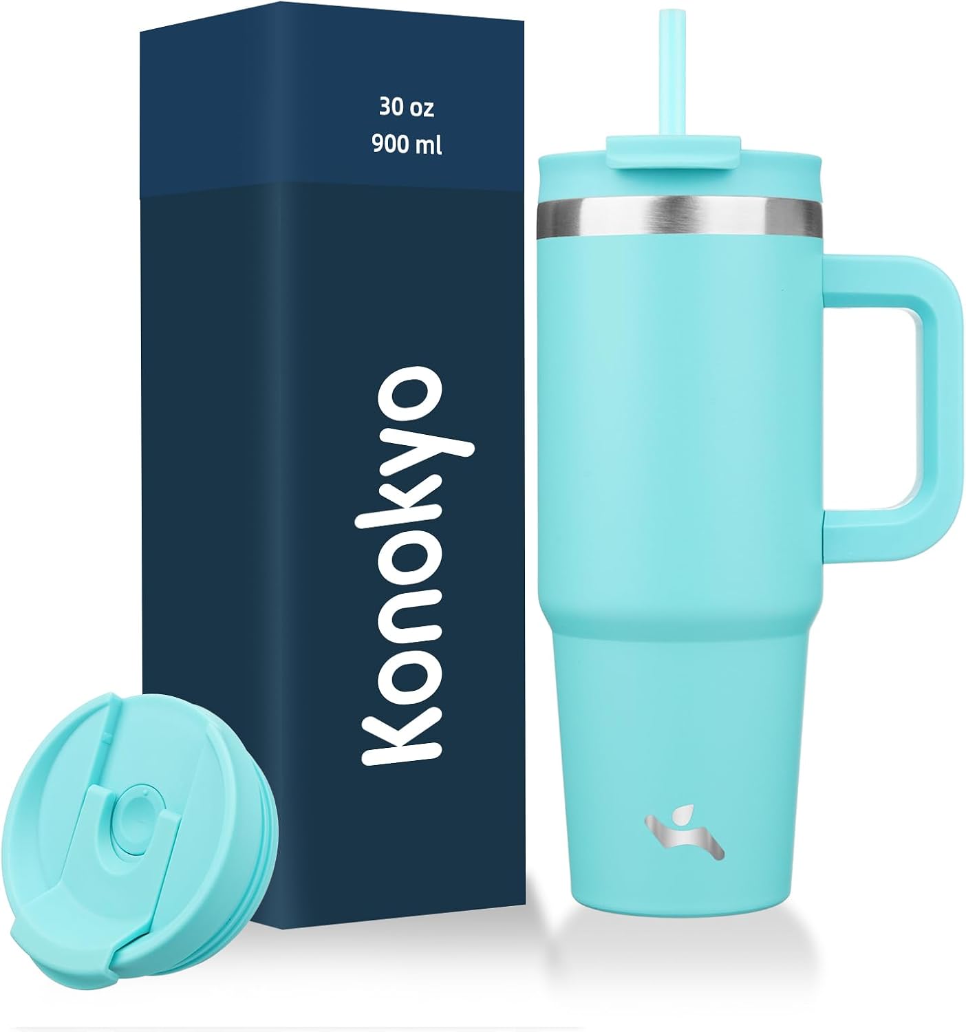 30 oz Insulated Tumbler Water Bottle with Handle, Straw Lid | BPA-free and dishwasher safe; made for gym, travel, coffee and gifting, 2 straws, cup holder friendly,Lemon