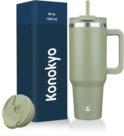 30 oz Insulated Tumbler Water Bottle with Handle, Straw Lid | BPA-free and dishwasher safe; made for gym, travel, coffee and gifting, 2 straws, cup holder friendly,Lemon
