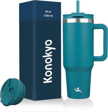 30 oz Insulated Tumbler Water Bottle with Handle, Straw Lid | BPA-free and dishwasher safe; made for gym, travel, coffee and gifting, 2 straws, cup holder friendly,Lemon