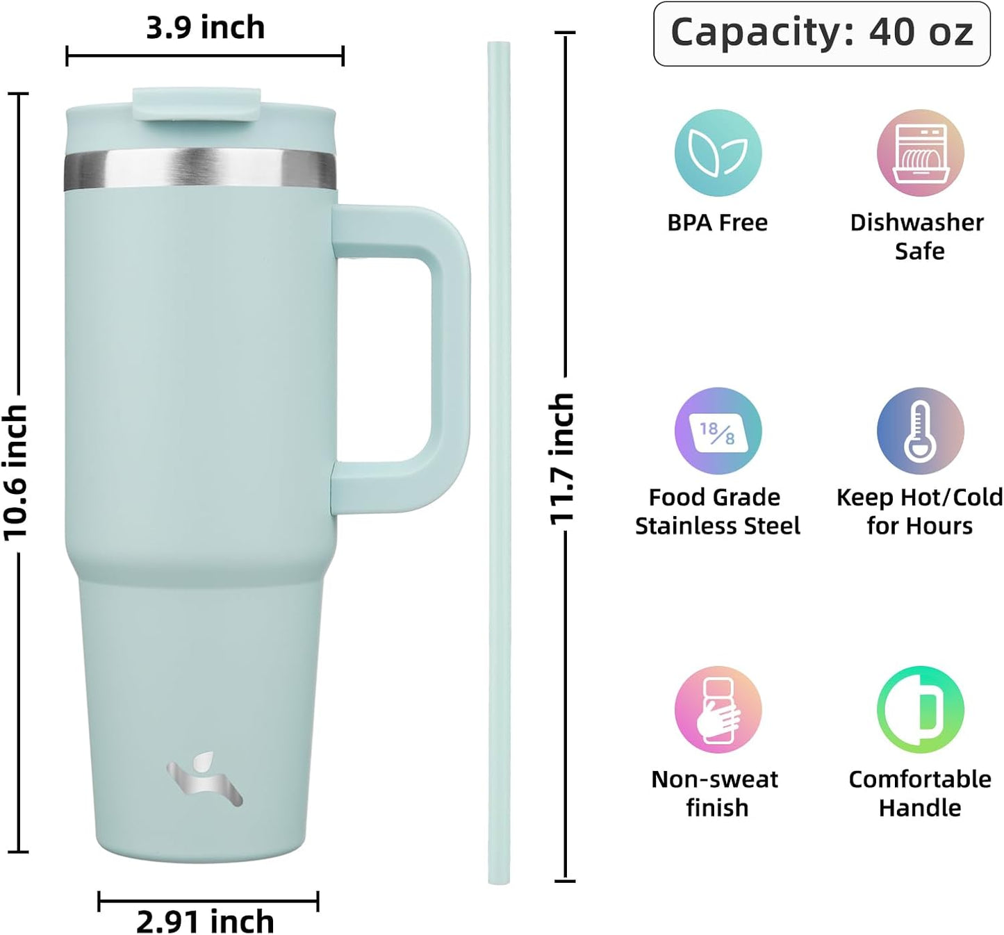 30 oz Insulated Tumbler Water Bottle with Handle, Straw Lid | BPA-free and dishwasher safe; made for gym, travel, coffee and gifting, 2 straws, cup holder friendly,Lemon
