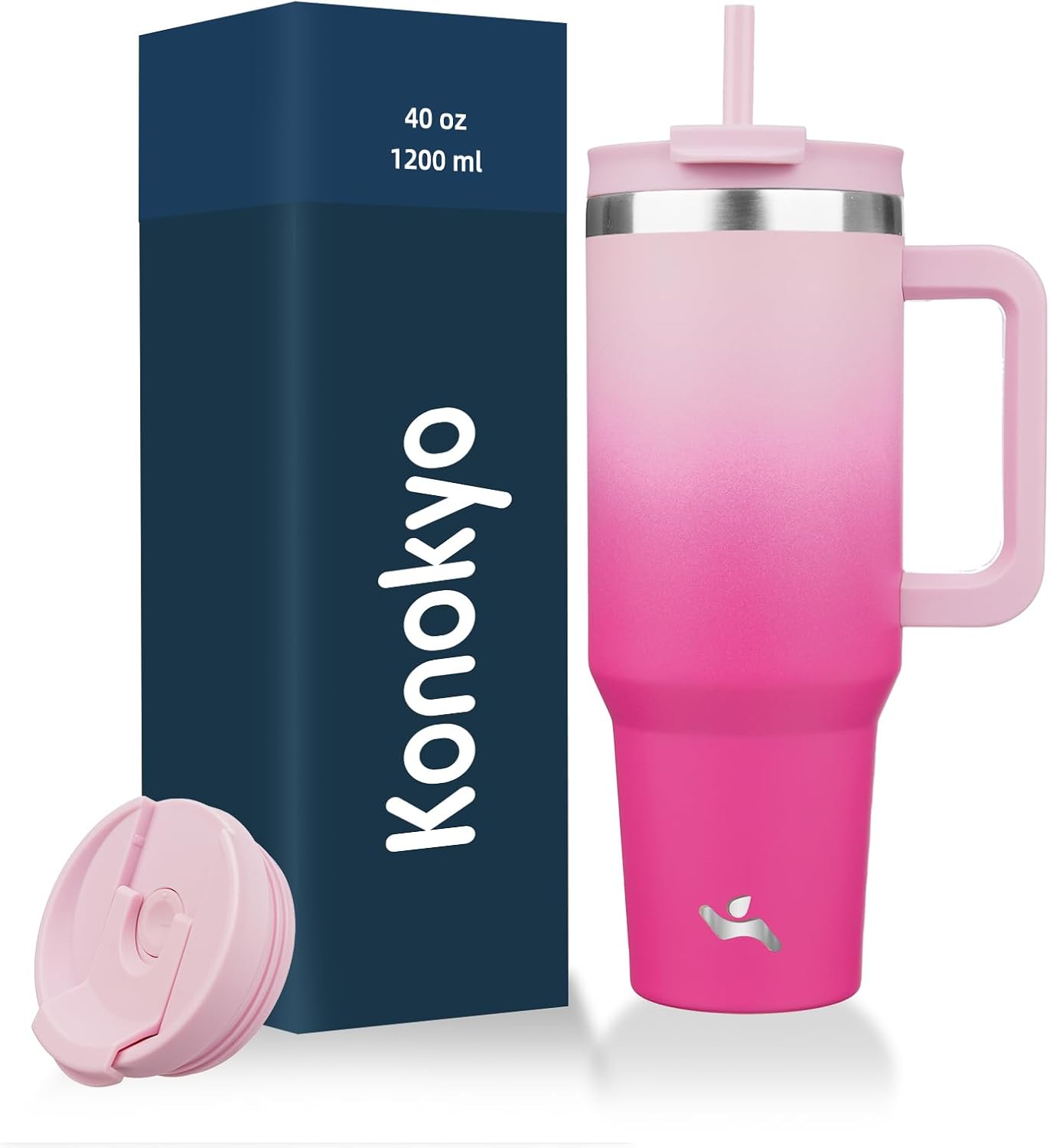 30 oz Insulated Tumbler Water Bottle with Handle, Straw Lid | BPA-free and dishwasher safe; made for gym, travel, coffee and gifting, 2 straws, cup holder friendly,Lemon