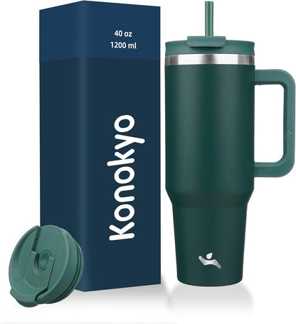 30 oz Insulated Tumbler Water Bottle with Handle, Straw Lid | BPA-free and dishwasher safe; made for gym, travel, coffee and gifting, 2 straws, cup holder friendly,Lemon