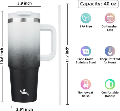 30 oz Insulated Tumbler Water Bottle with Handle, Straw Lid | BPA-free and dishwasher safe; made for gym, travel, coffee and gifting, 2 straws, cup holder friendly,Lemon