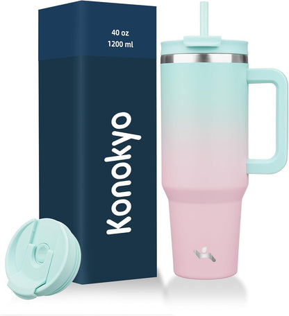 30 oz Insulated Tumbler Water Bottle with Handle, Straw Lid | BPA-free and dishwasher safe; made for gym, travel, coffee and gifting, 2 straws, cup holder friendly,Lemon