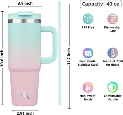 30 oz Insulated Tumbler Water Bottle with Handle, Straw Lid | BPA-free and dishwasher safe; made for gym, travel, coffee and gifting, 2 straws, cup holder friendly,Lemon