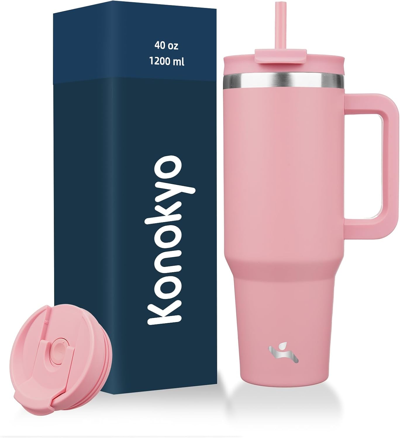 30 oz Insulated Tumbler Water Bottle with Handle, Straw Lid | BPA-free and dishwasher safe; made for gym, travel, coffee and gifting, 2 straws, cup holder friendly,Lemon