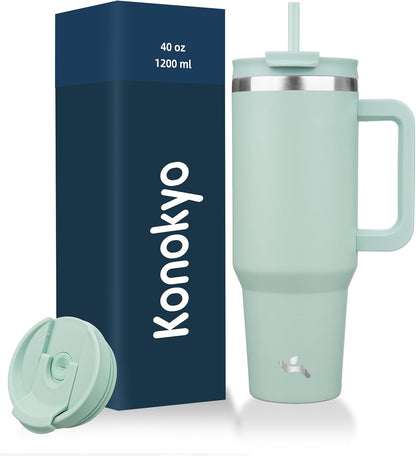 30 oz Insulated Tumbler Water Bottle with Handle, Straw Lid | BPA-free and dishwasher safe; made for gym, travel, coffee and gifting, 2 straws, cup holder friendly,Lemon