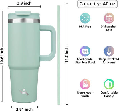 30 oz Insulated Tumbler Water Bottle with Handle, Straw Lid | BPA-free and dishwasher safe; made for gym, travel, coffee and gifting, 2 straws, cup holder friendly,Lemon