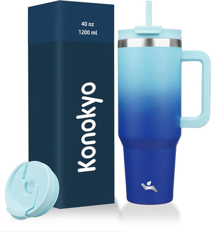 30 oz Insulated Tumbler Water Bottle with Handle, Straw Lid | BPA-free and dishwasher safe; made for gym, travel, coffee and gifting, 2 straws, cup holder friendly,Lemon