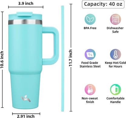 30 oz Insulated Tumbler Water Bottle with Handle, Straw Lid | BPA-free and dishwasher safe; made for gym, travel, coffee and gifting, 2 straws, cup holder friendly,Lemon