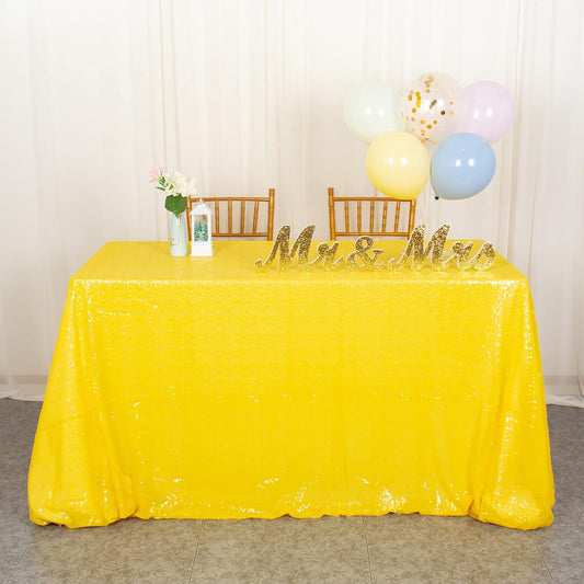 Sequin Tablecloth 48"x72" Yellow Rectangle - Glitter Wedding Cover & Party Overlay, Sparkling Fabric for Events, Dinner Decor