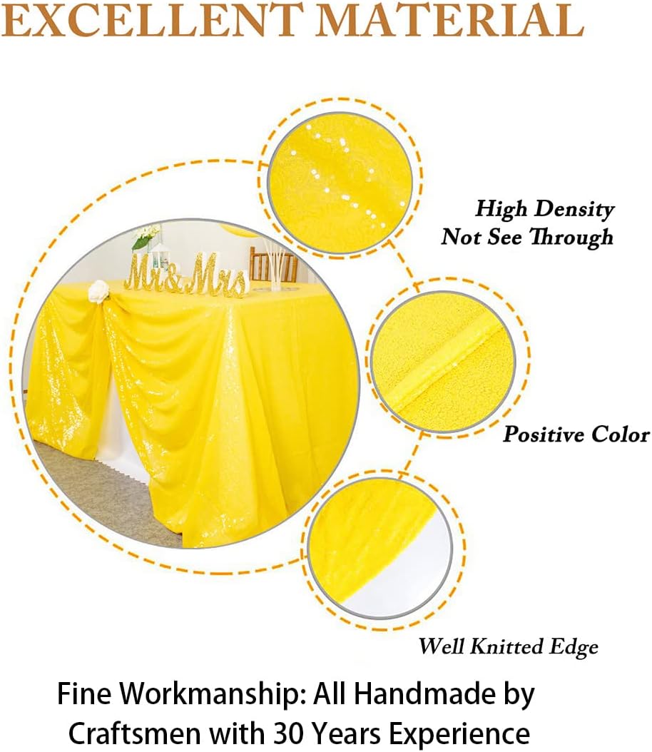 Sequin Tablecloth 48"x72" Yellow Rectangle - Glitter Wedding Cover & Party Overlay, Sparkling Fabric for Events, Dinner Decor