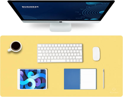 Large Office Leather Desk Mat, Mouse and Keyboard Pad, Computer and Laptop Mat, Desktop Protector and Cover, Writing Pad and Blotter (31.5"x15.7", Yellow)