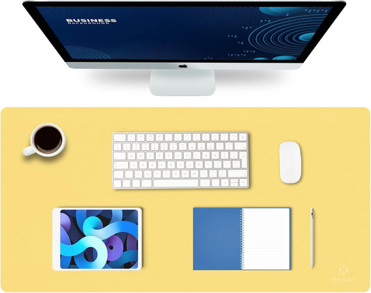 Large Office Leather Desk Mat, Mouse and Keyboard Pad, Computer and Laptop Mat, Desktop Protector and Cover, Writing Pad and Blotter (31.5"x15.7", Yellow)