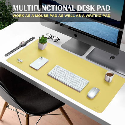 Large Office Leather Desk Mat, Mouse and Keyboard Pad, Computer and Laptop Mat, Desktop Protector and Cover, Writing Pad and Blotter (31.5"x15.7", Yellow)