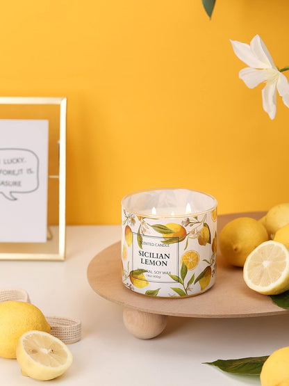 Lemon Candle, Sicilian Lemon Scented Candle, Large 3 Wicks Candle, 14 oz