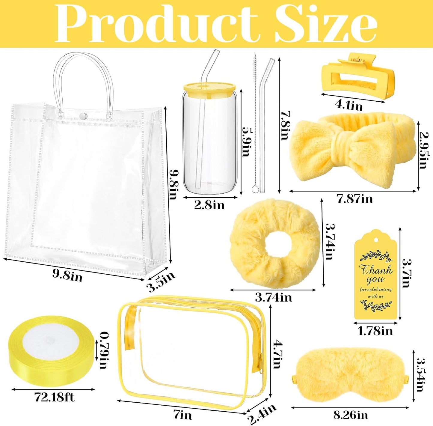 48 Pcs/6 Sets Baby Shower Prizes Winners Include Glass Cans Spa Headband Plush Sleep Eye Mask Hair Claw Clips Clear Cosmetic Bags Baby Shower Player Winner Gifts Bridal Game Gifts(Yellow)