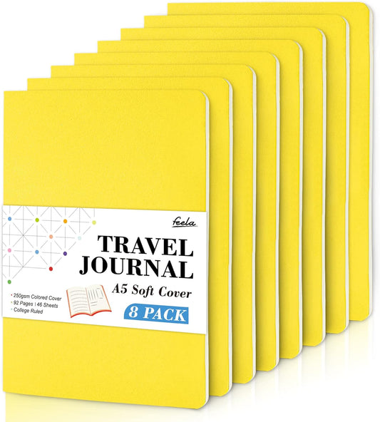 8 Pack Soft Cover Journal Bulk, Notebooks College Ruled for Work, Lined Travel Journal for Women Men, Note Taking Notebook School Supplies Business Writing, 8.2” x 5.5”, A5, Lemon Yellow
