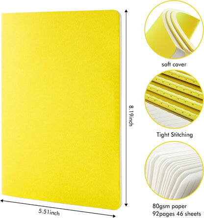 8 Pack Soft Cover Journal Bulk, Notebooks College Ruled for Work, Lined Travel Journal for Women Men, Note Taking Notebook School Supplies Business Writing, 8.2” x 5.5”, A5, Lemon Yellow
