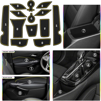 SKTU 2024 2025 2026 Chevy Trax Door Slot Mat for 2024 2025 2026 Chevrolet Trax (LS,1RS,LT,2RS,ACTIV) 14PCS Fit Door Compartment Cup Center Console Liners (Yellow)
