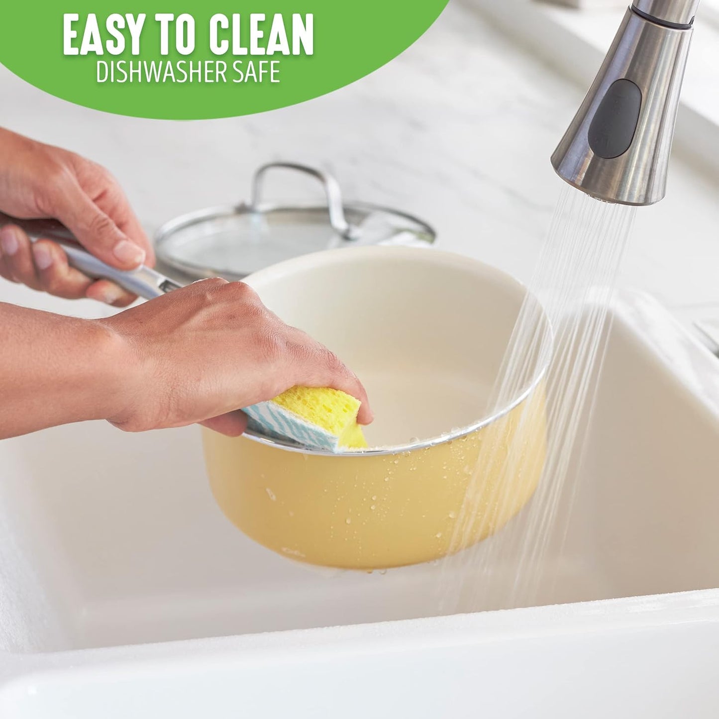 Artisan Healthy Ceramic Nonstick, 1QT and 2QT Saucepan Pot Set with Lids, Stainless Steel Handle, Induction, PFAS-Free, Dishwasher Safe, Oven Safe, Yellow