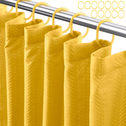 Yellow Fabric Shower Curtain or Liner - Leaf Weave Textured Thin Cloth Shower Curtains for Bathroom, Hotel Luxury Light Weighted Bath Curtain Set with 12 Hooks,72x72, Yellow