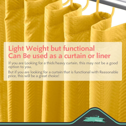 Yellow Fabric Shower Curtain or Liner - Leaf Weave Textured Thin Cloth Shower Curtains for Bathroom, Hotel Luxury Light Weighted Bath Curtain Set with 12 Hooks,72x72, Yellow