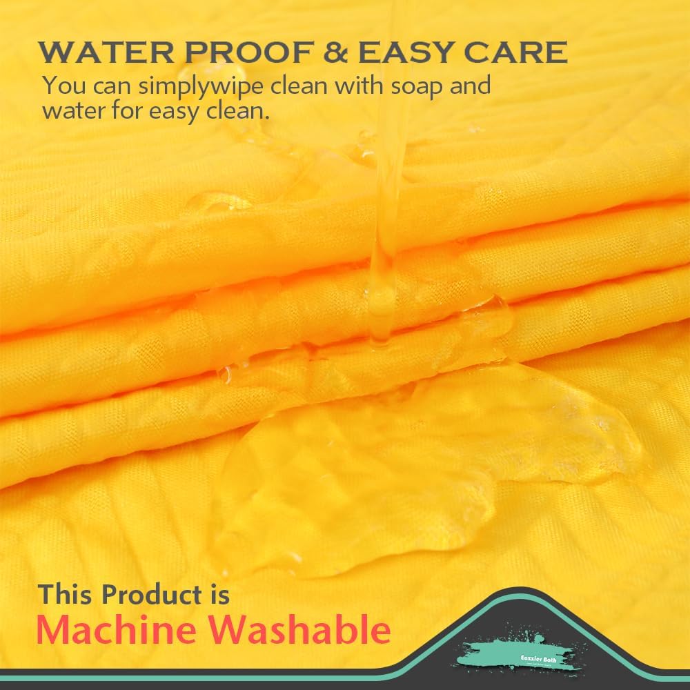 Yellow Fabric Shower Curtain or Liner - Leaf Weave Textured Thin Cloth Shower Curtains for Bathroom, Hotel Luxury Light Weighted Bath Curtain Set with 12 Hooks,72x72, Yellow