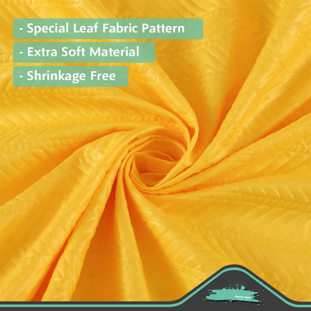 Yellow Fabric Shower Curtain or Liner - Leaf Weave Textured Thin Cloth Shower Curtains for Bathroom, Hotel Luxury Light Weighted Bath Curtain Set with 12 Hooks,72x72, Yellow