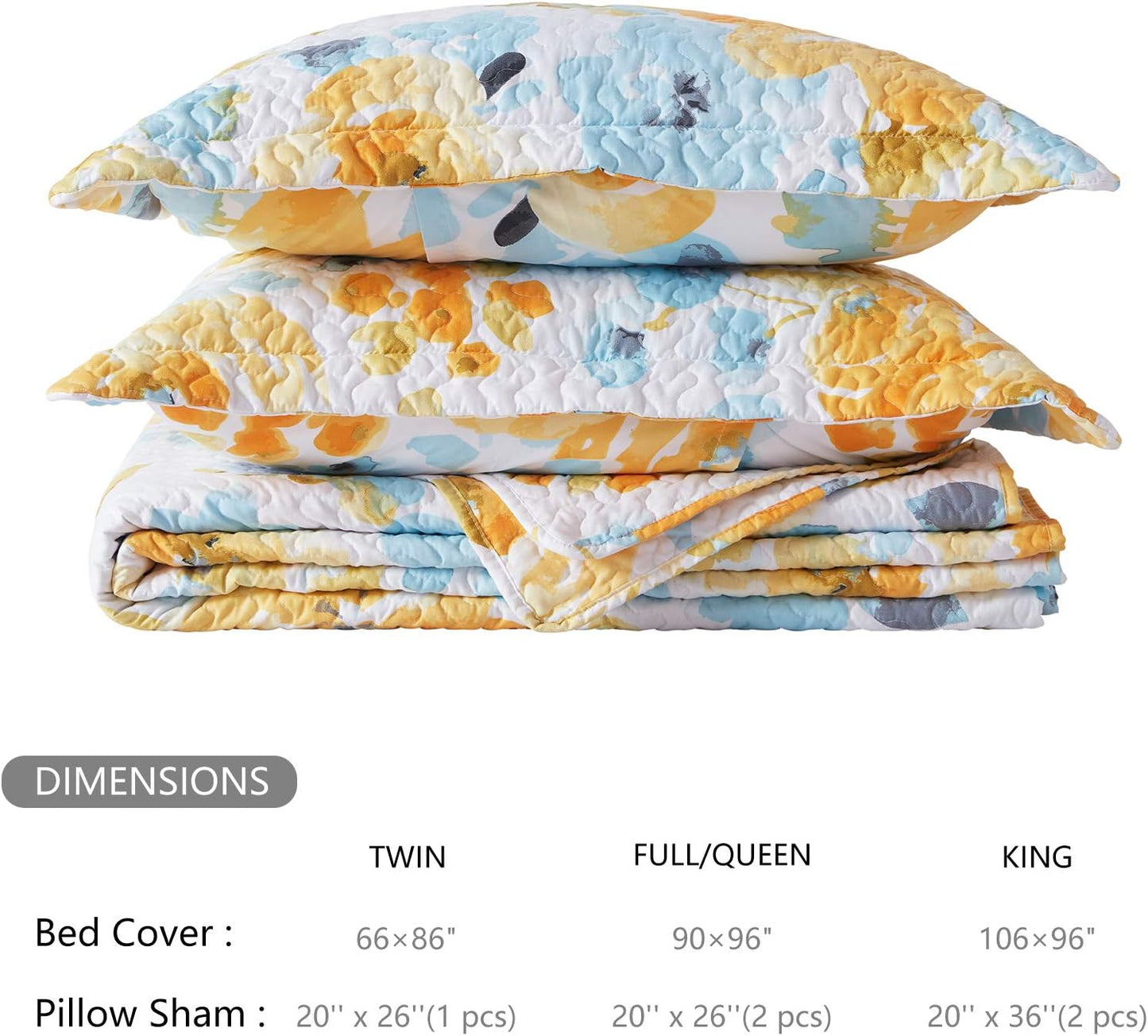 Floral Quilt King Size, Soft Durable Quilted Bedspread Lightweight Comforter Reversible Boho Printed Bed Coverlet Blanket King Quilt Bedding Set with Pillow Shams for All Season 3 Pieces