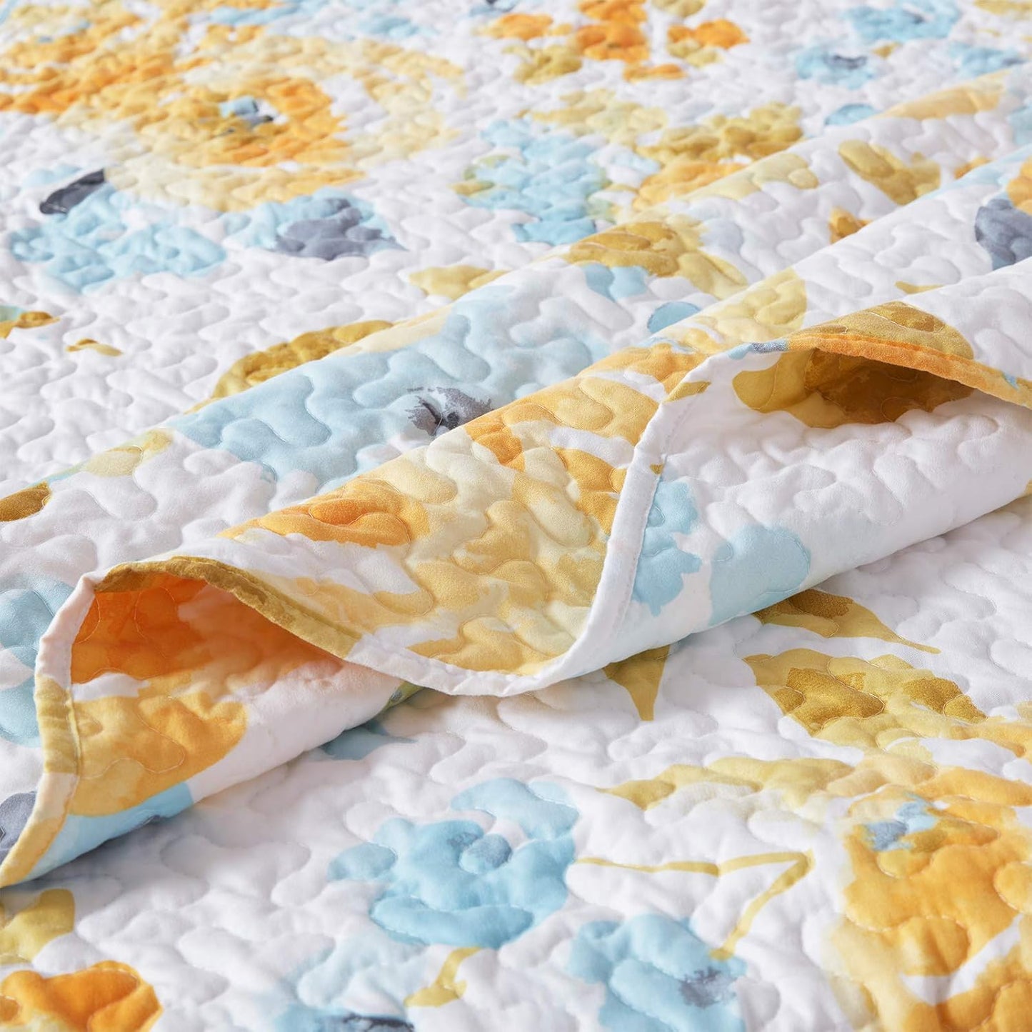 Floral Quilt King Size, Soft Durable Quilted Bedspread Lightweight Comforter Reversible Boho Printed Bed Coverlet Blanket King Quilt Bedding Set with Pillow Shams for All Season 3 Pieces