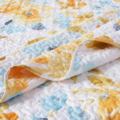 Floral Quilt King Size, Soft Durable Quilted Bedspread Lightweight Comforter Reversible Boho Printed Bed Coverlet Blanket King Quilt Bedding Set with Pillow Shams for All Season 3 Pieces