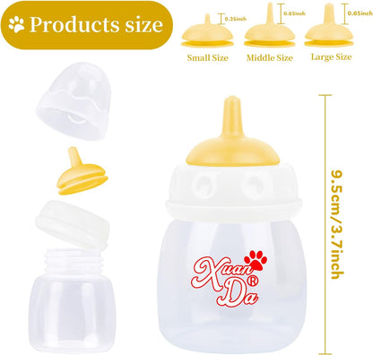 Pet Feeding Bottle,3 Pack 60ml Nursing Bottle, 3 Sizes Nipples with Ventilation Valve Resistant Tearing Perfect for Puppies, Kittens, Small Wildlife(Yellow)