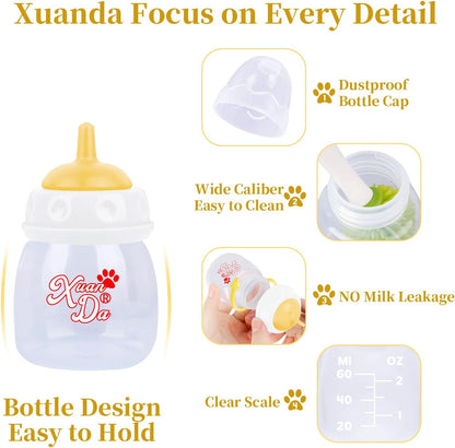 Pet Feeding Bottle,3 Pack 60ml Nursing Bottle, 3 Sizes Nipples with Ventilation Valve Resistant Tearing Perfect for Puppies, Kittens, Small Wildlife(Yellow)