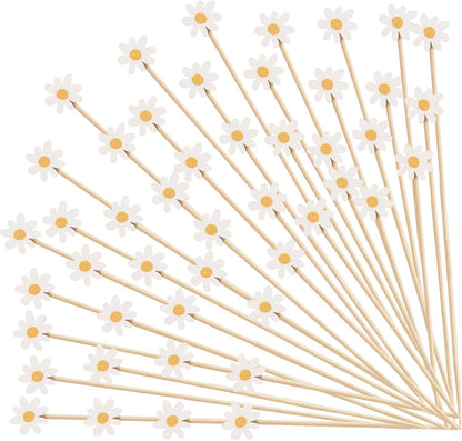 Spring Daisy Cocktail Picks 100 pcs Floral Decorative Toothpicks for Appetizers Fruit Sticks Food Sandwich Sunflower Daisy Decorations Party Supplies for Valentine's Day Birthday Wedding Baby Shower