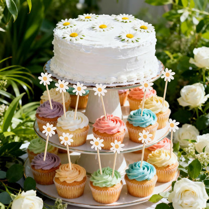 Spring Daisy Cocktail Picks 100 pcs Floral Decorative Toothpicks for Appetizers Fruit Sticks Food Sandwich Sunflower Daisy Decorations Party Supplies for Valentine's Day Birthday Wedding Baby Shower