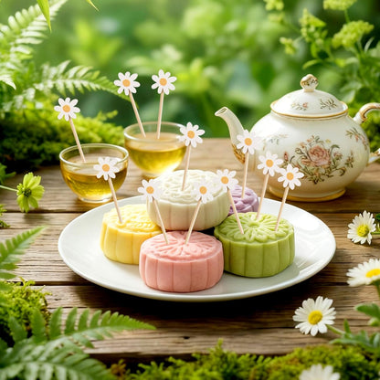 Spring Daisy Cocktail Picks 100 pcs Floral Decorative Toothpicks for Appetizers Fruit Sticks Food Sandwich Sunflower Daisy Decorations Party Supplies for Valentine's Day Birthday Wedding Baby Shower